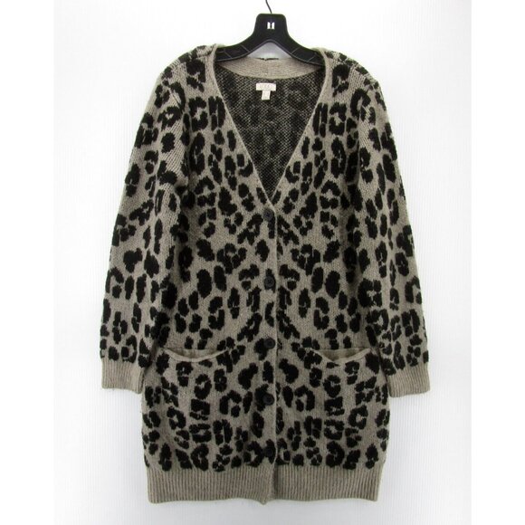 LOGO Lori Goldstein Sweater Small Cardigan Button Up Leopard Print - Picture 1 of 10